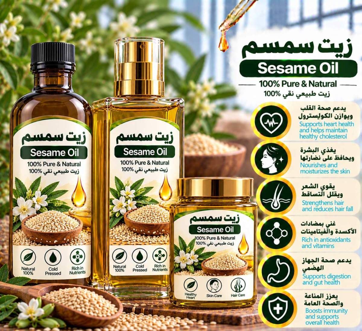 Sesame Oil Natural Benefits Showcase Sesame oil زيت سمسم - Image 1