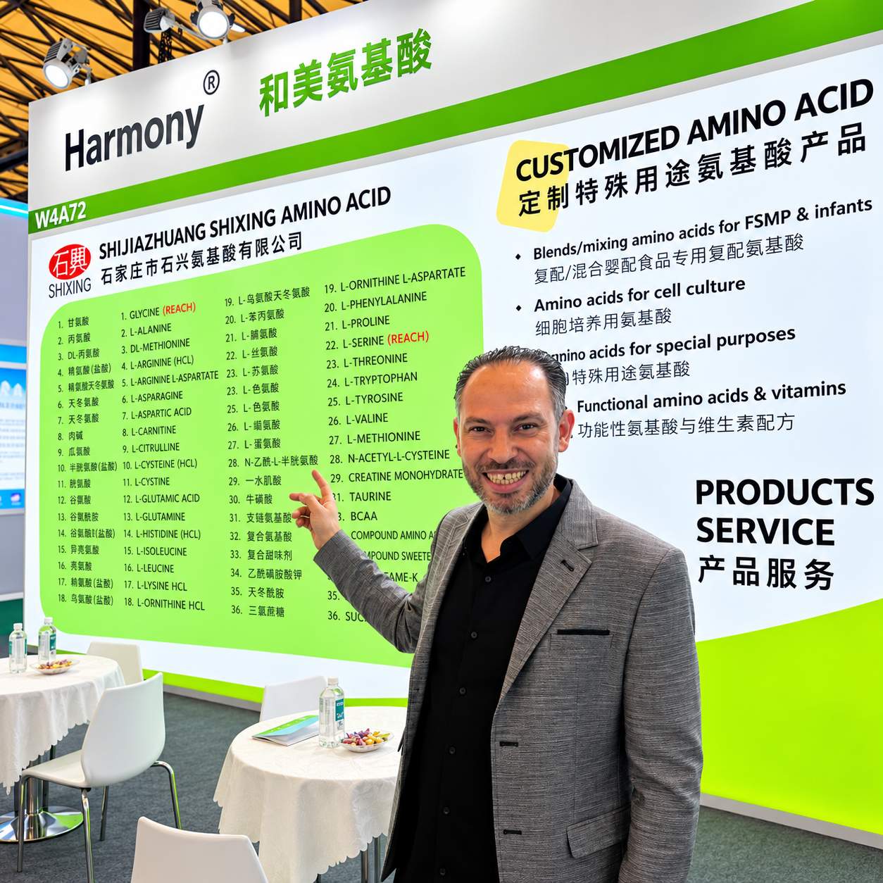 Smiling Exhibitor at Amino Acid Showcase